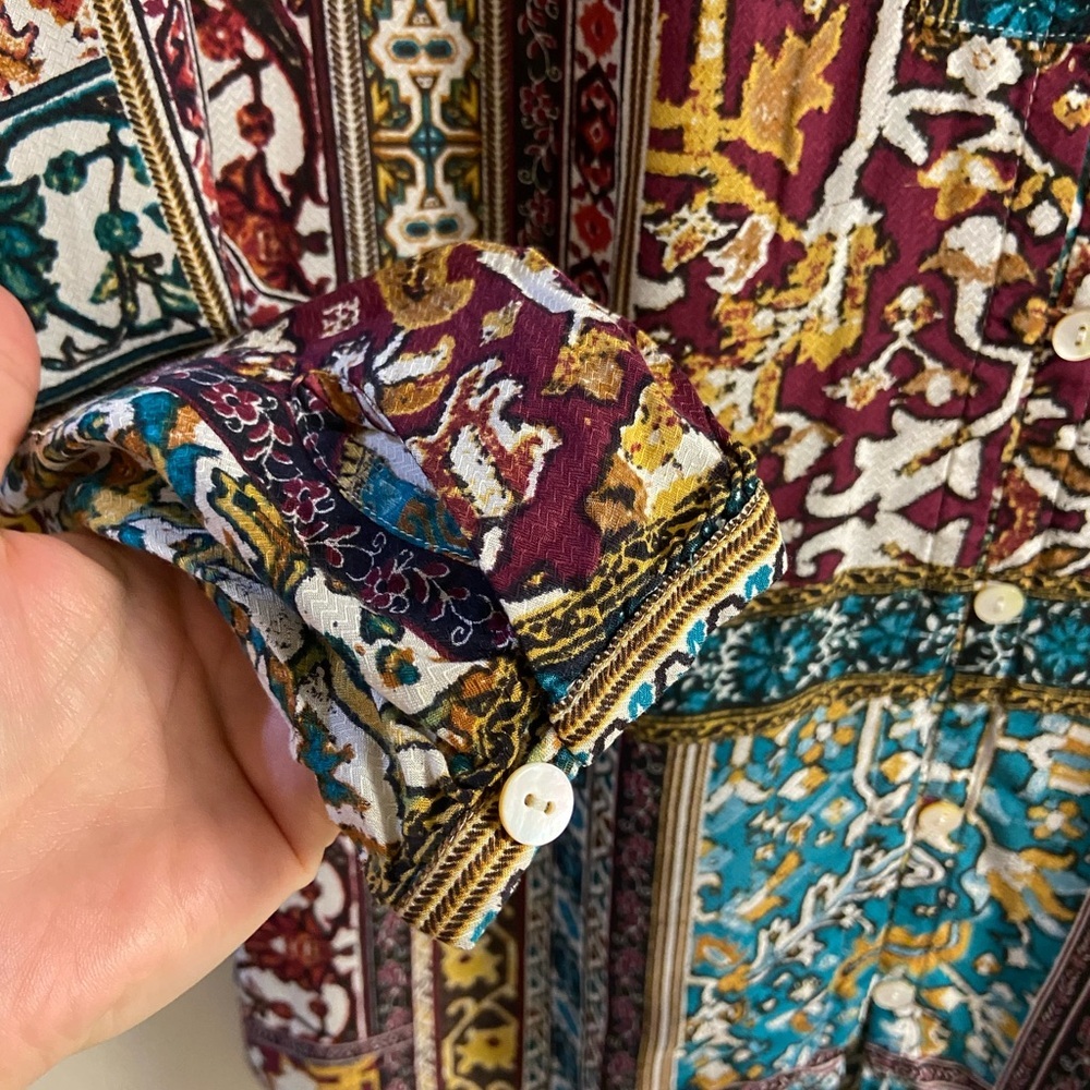 J Jill Button Front Tunic Patchwork Print Long Sl… - image 7